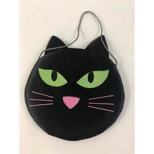 Vintage 1989 Hallmark Cards Halloween Black Cat Mini Purse 5″ With Silver Handle